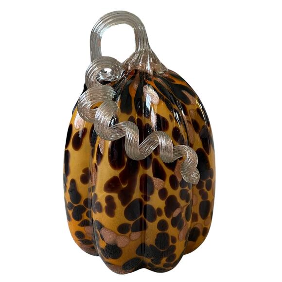 TAHARI Hand Blown Art Glass Tortoise Shell Pumpkin Amber Stem Designer Decor New - Picture 5 of 13